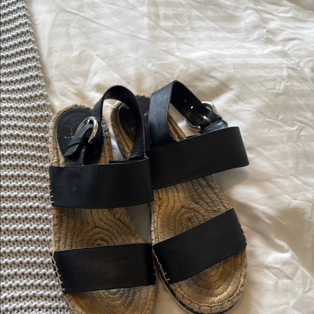 Marc Fisher Black Leather Espadrille Sandals 7